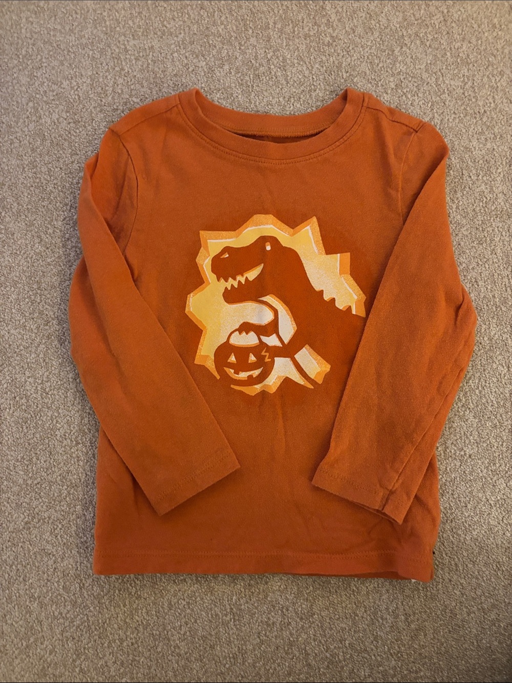 Kids Long-Sleeve Orange Dinosaur Halloween Shirt - 3T